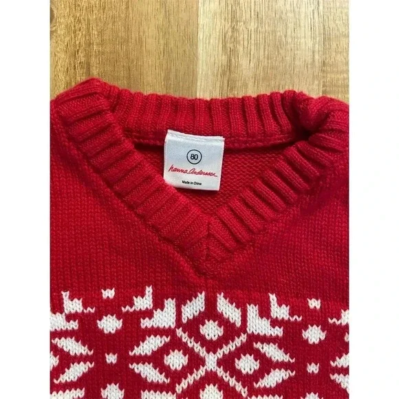 Hanna Andersson Kids Holiday Red Fair Isle Sweater Vest Size 80 (18-24m) - Picture 2 of 3